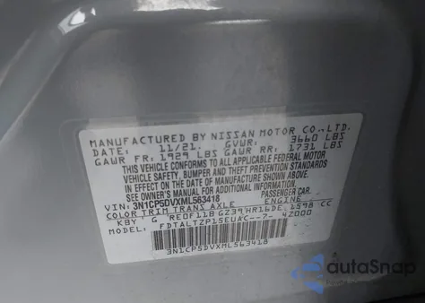 2021 Nissan Kicks Sr Xtronic Cvt из США, поврежденный, VIN 3N1CP5DVXML563418